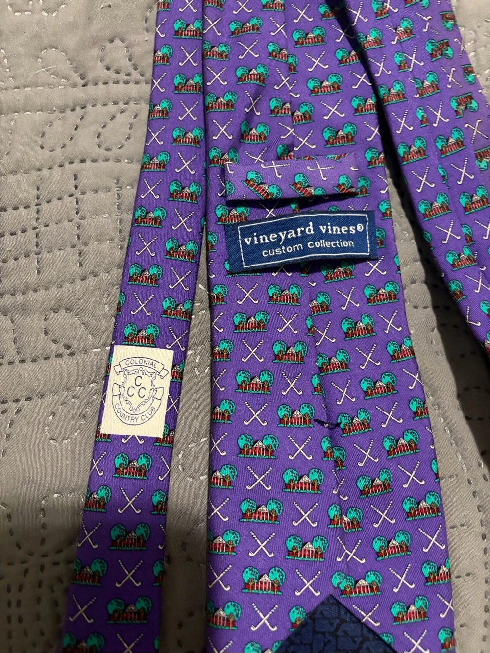Men's Colonial Golf Vinyard Vines Purple Patterned Golf Motif Tie